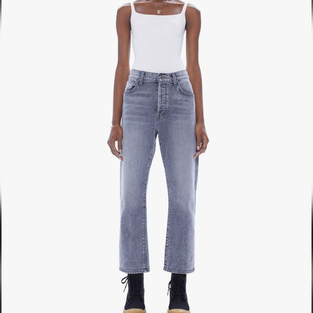 Mother Denim Grey Mid Rise Ankle Jeans The Ditcher Crop Button Fly Size 26